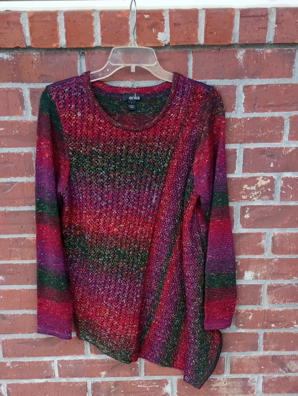 Erika Multicolor Scoop-Neck Sweater in Red, Green & Purple